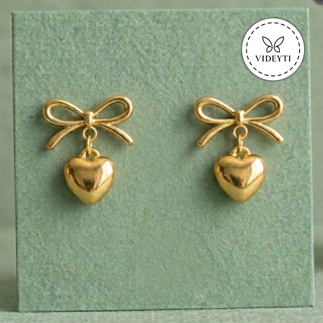 Amora Gold-Tone Bow Heart Drop Earrings
