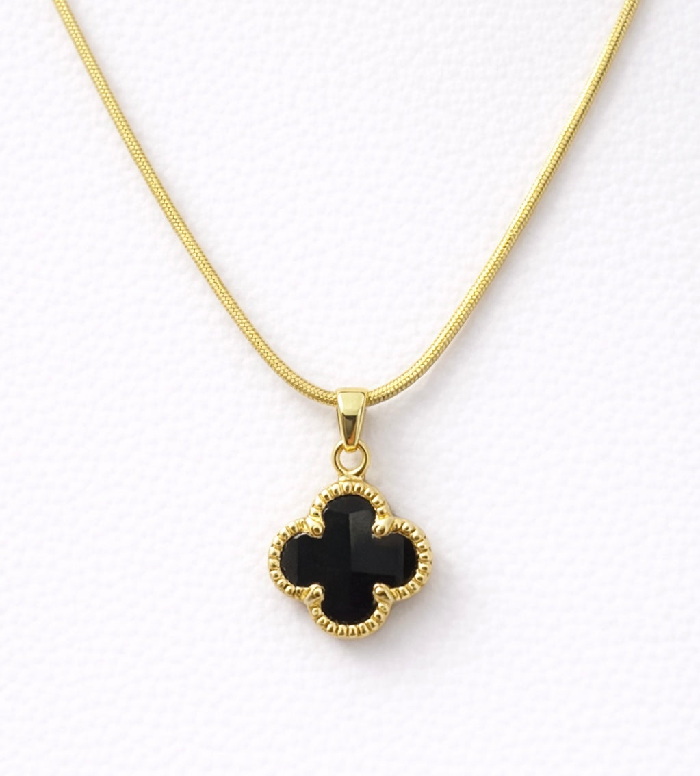 Black Floral Motif Gold Pendant Necklace