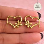 Gold-tone floral heart hoop earrings