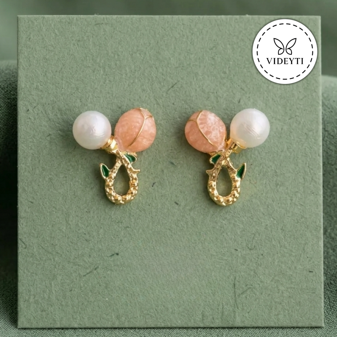 Elowen Gold-Tone Pearl Leaf Stud Earrings