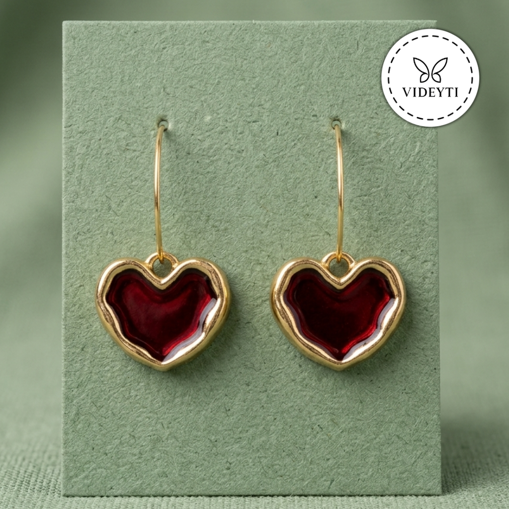 Rosalia Gold-Tone Red Heart Drop Earrings