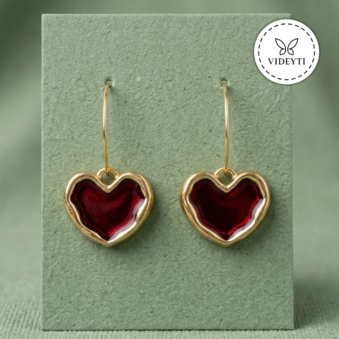 Rosalia Gold-Tone Red Heart Drop Earrings
