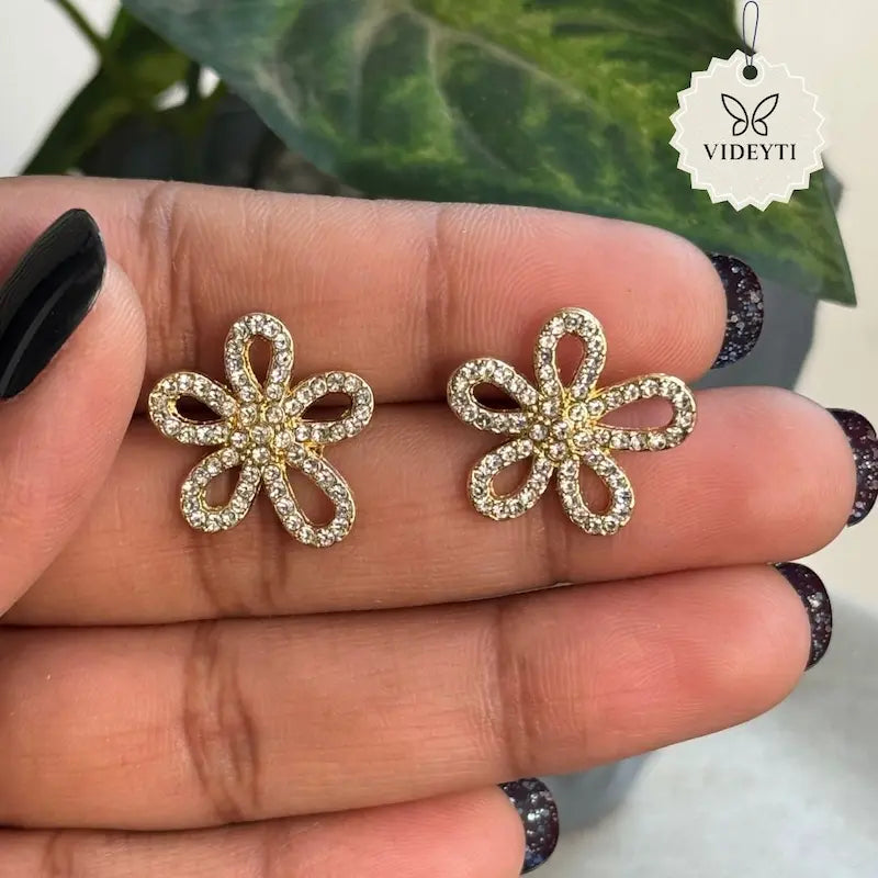 Gold-tone crystal floral stud earrings