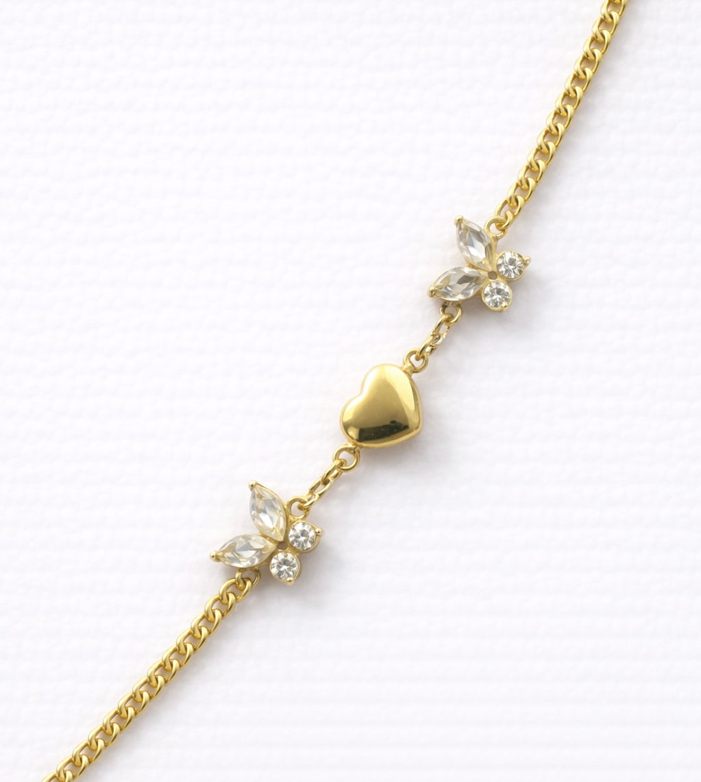 Gold Butterfly Heart Charm Bracelet