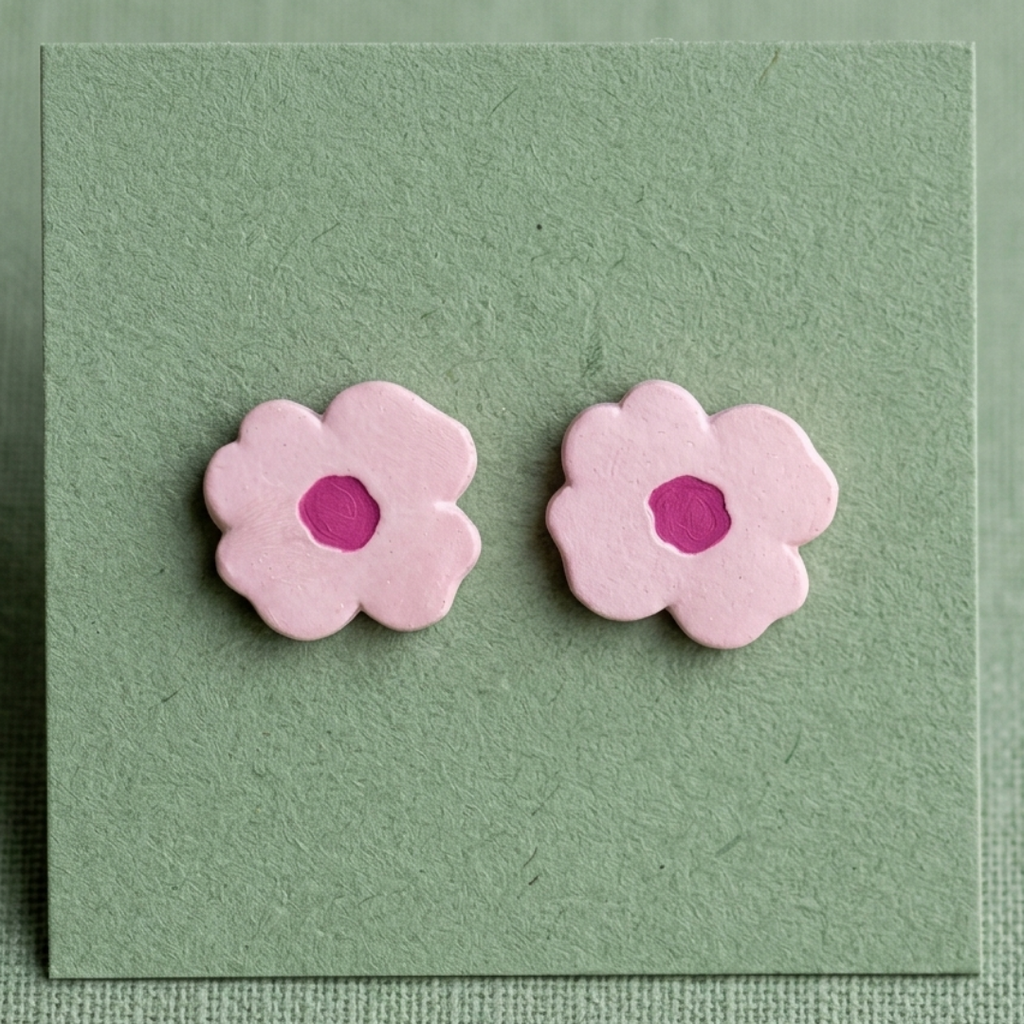 Petalia Gold-Tone Pink Enamel Flower Stud Earrings