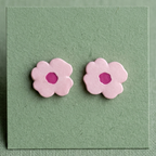 Petalia Gold-Tone Pink Enamel Flower Stud Earrings
