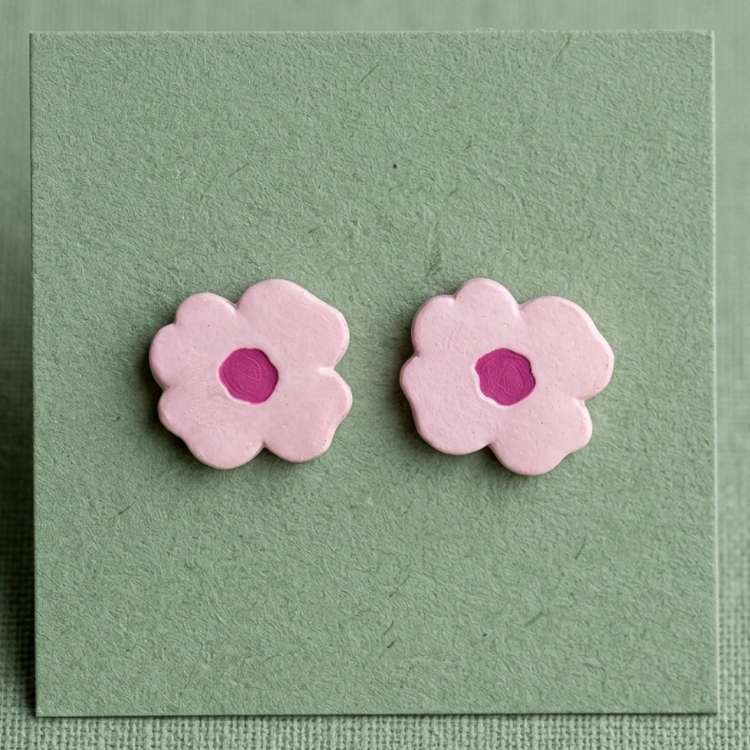 Petalia Gold-Tone Pink Enamel Flower Stud Earrings