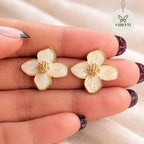 Gold-tone enamel floral stud earrings