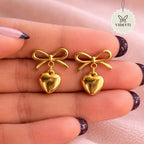 Gold-tone bow heart drop earrings