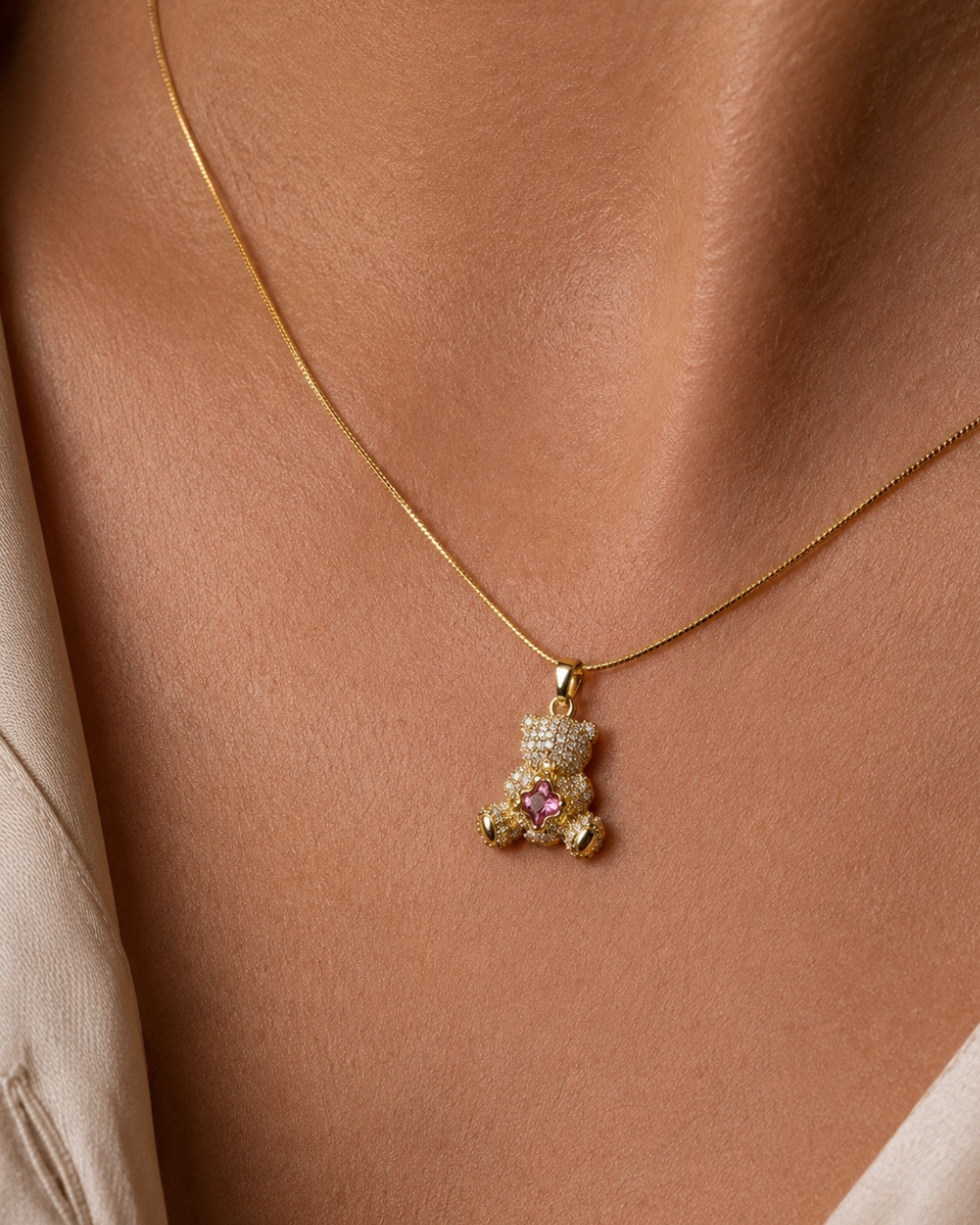 Crystal Teddy Bear Pendant Necklace