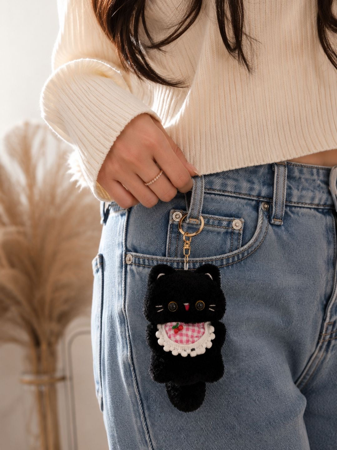 Cute Black Cat Plush Bag Charm Keychain