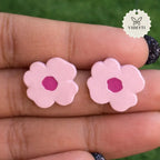 Gold-tone pink enamel flower stud earrings