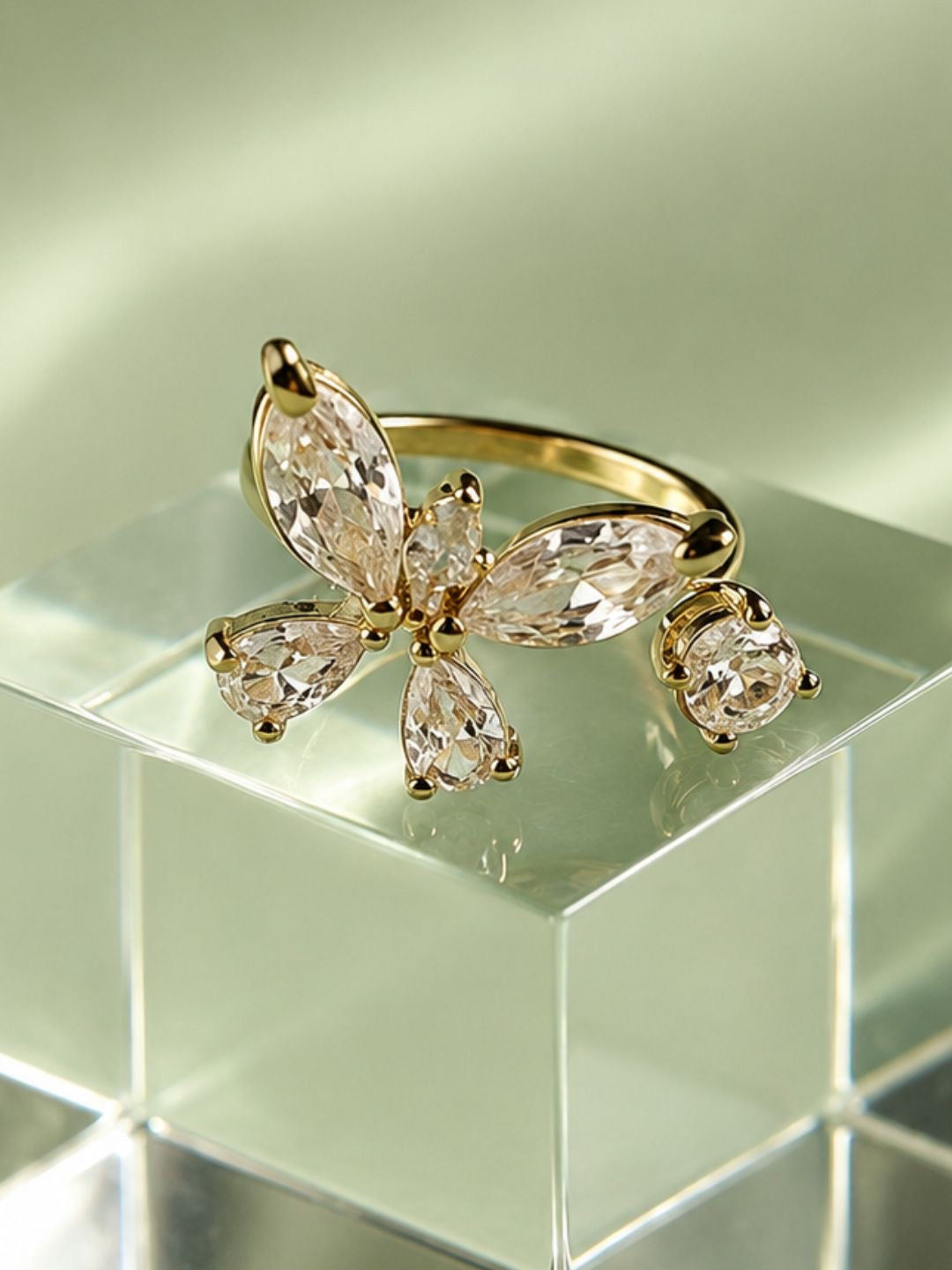 Golden Flutter Adjustable Butterfly Ring