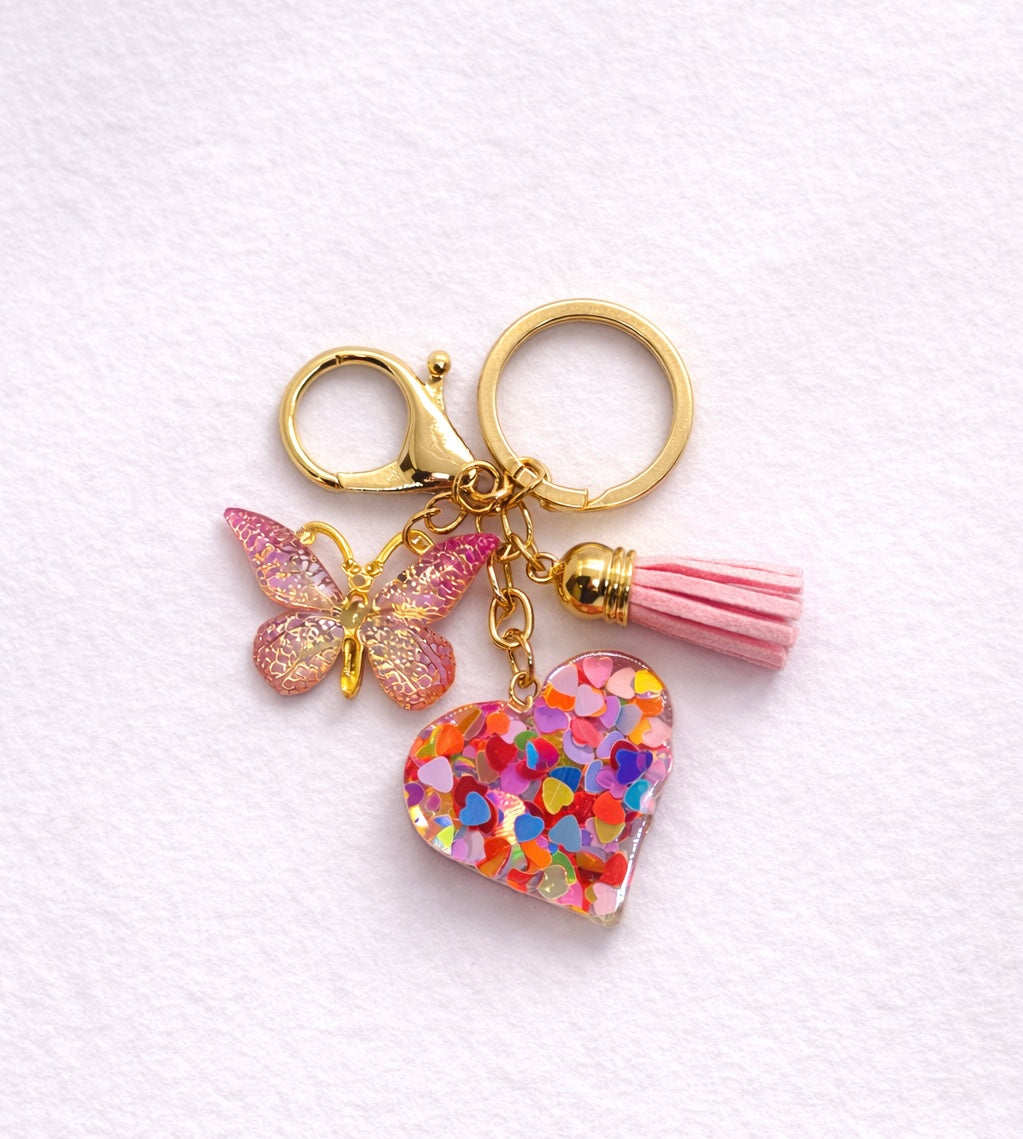 Rainbow Confetti Gold-Tone Butterfly Heart Charm