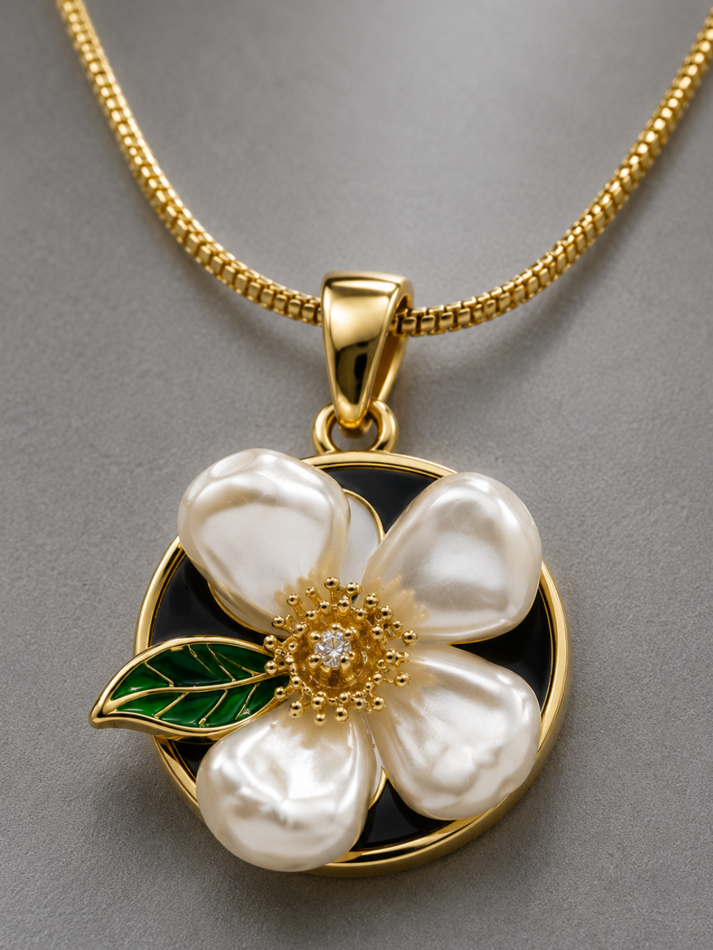 Golden Pearl Flower Pendant Necklace