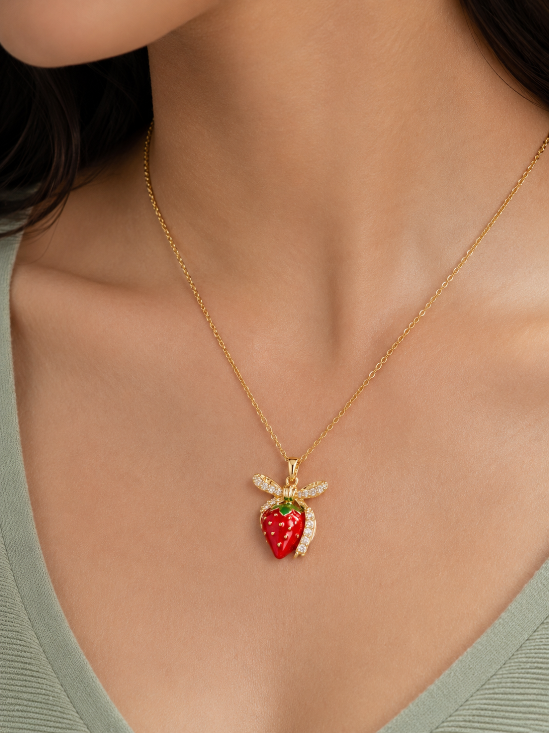 Strawberry Crystal Pendant Necklace