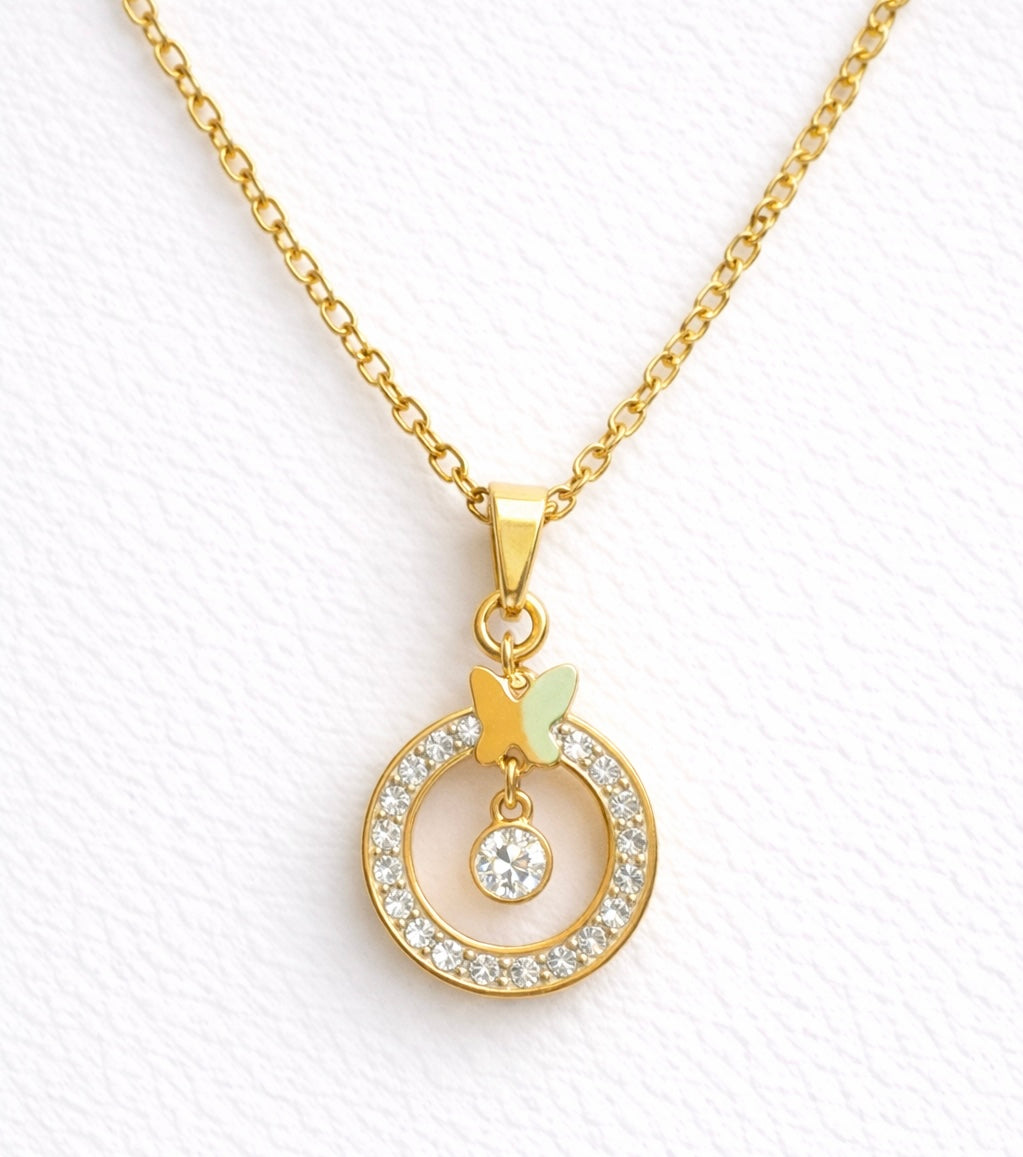 Butterfly Halo Drop Pendant Necklace