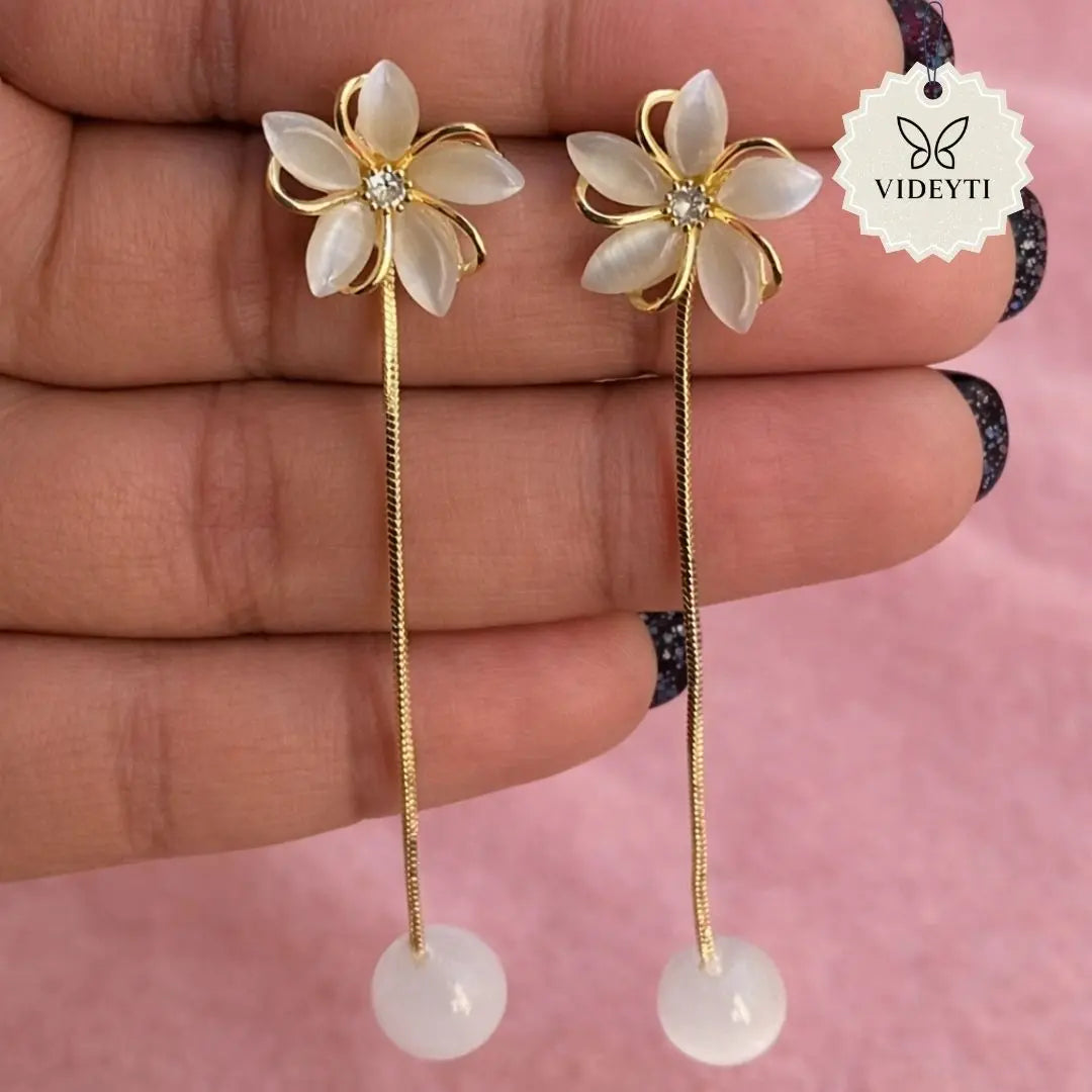Gold-tone floral chain drop earrings