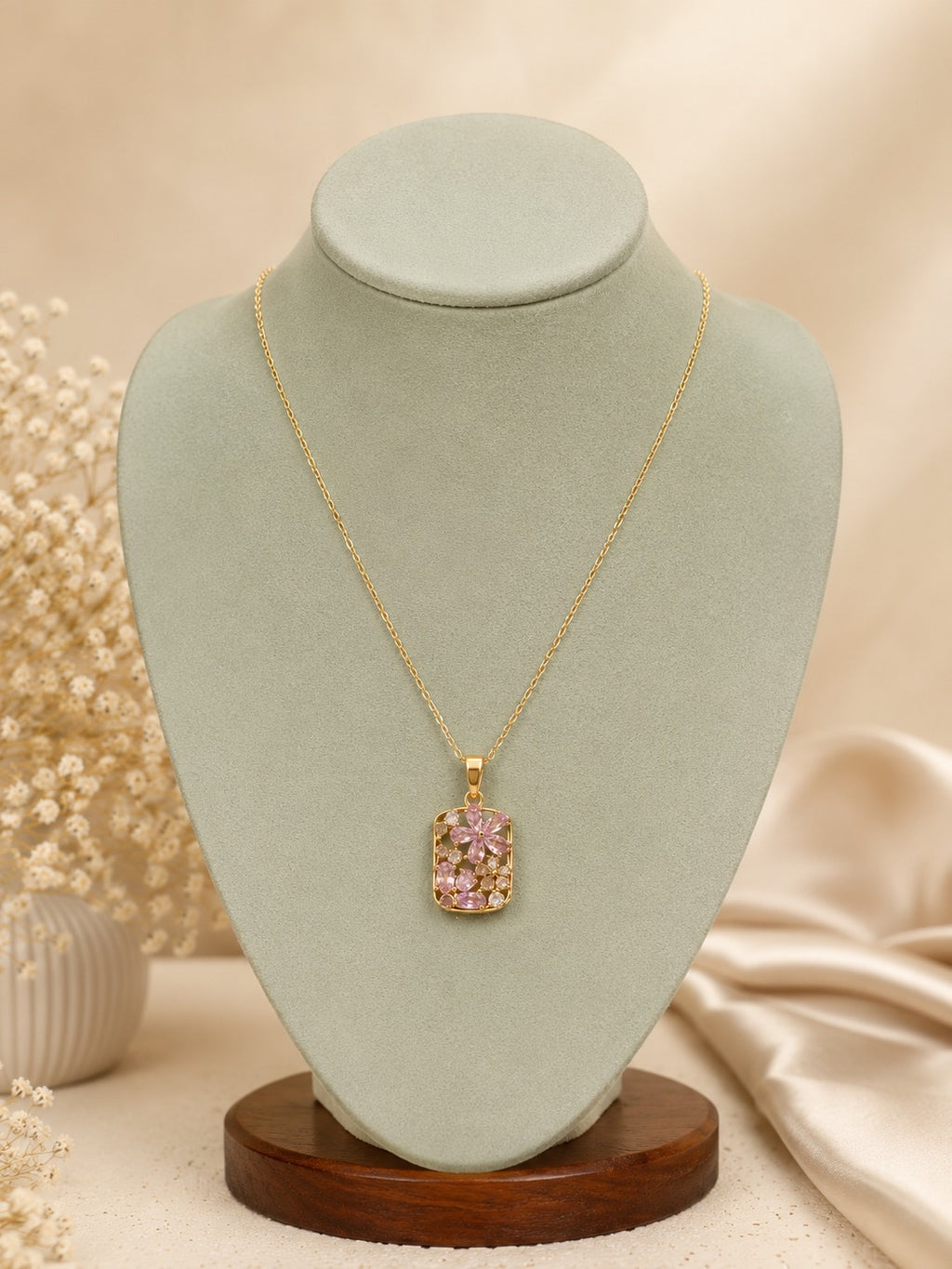 Pink Blossom Crystal Pendant Necklace