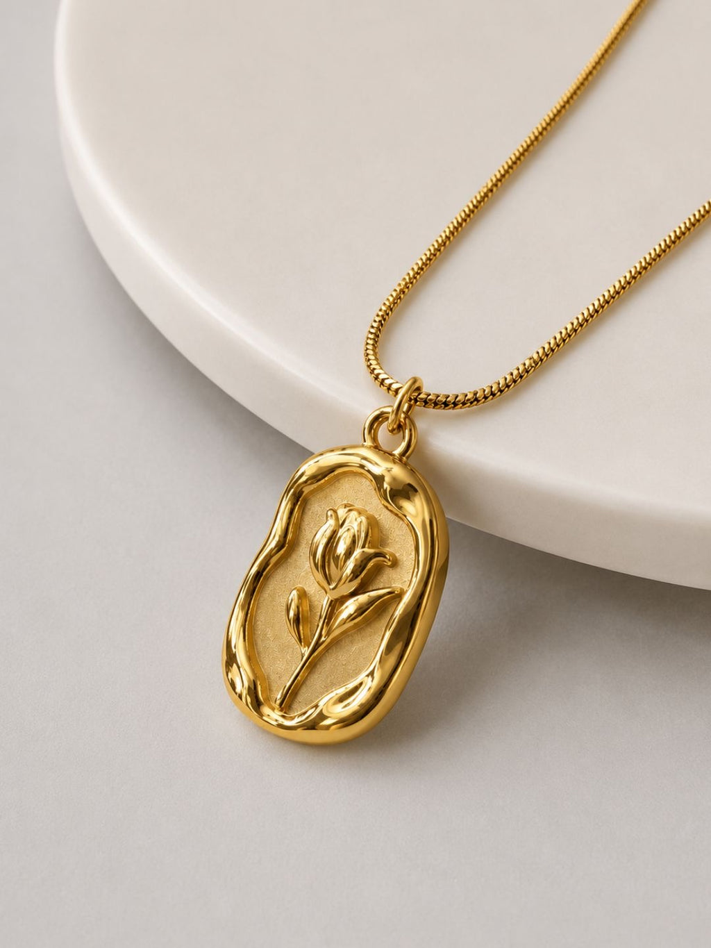 Golden Tulip Engraved Pendant Necklace