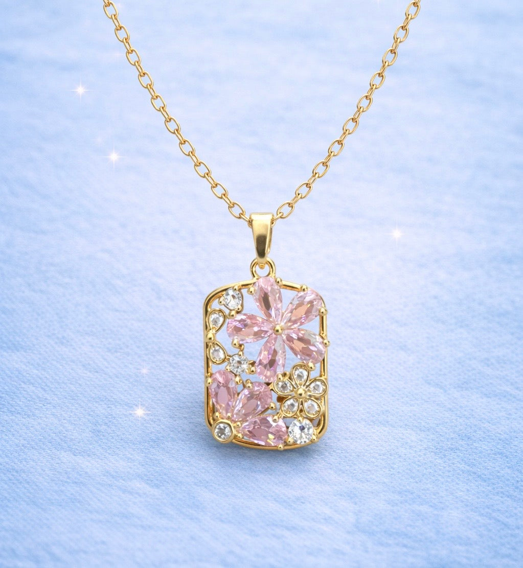Pink Blossom Crystal Pendant Necklace