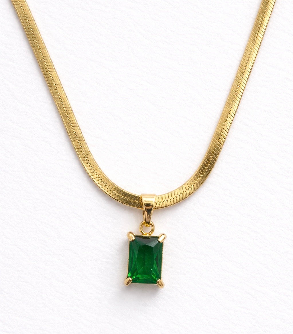 Emerald Luxe Herringbone Necklace