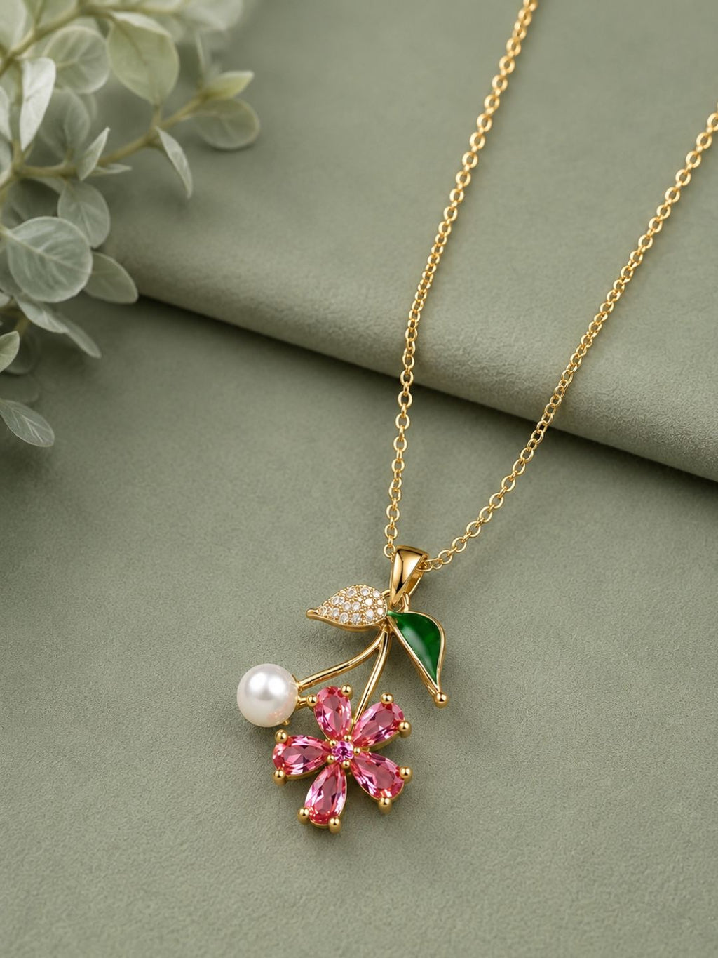 Cherry Blossom Pearl Pendant Necklace