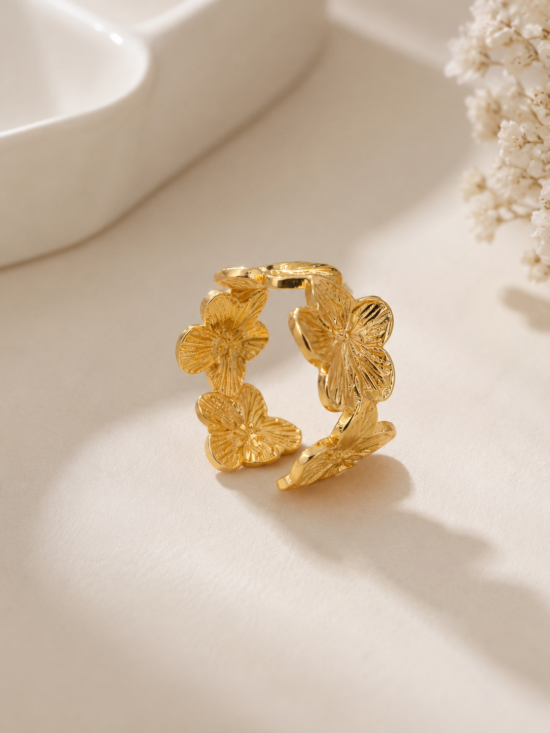 Golden Blossom Floral Ring