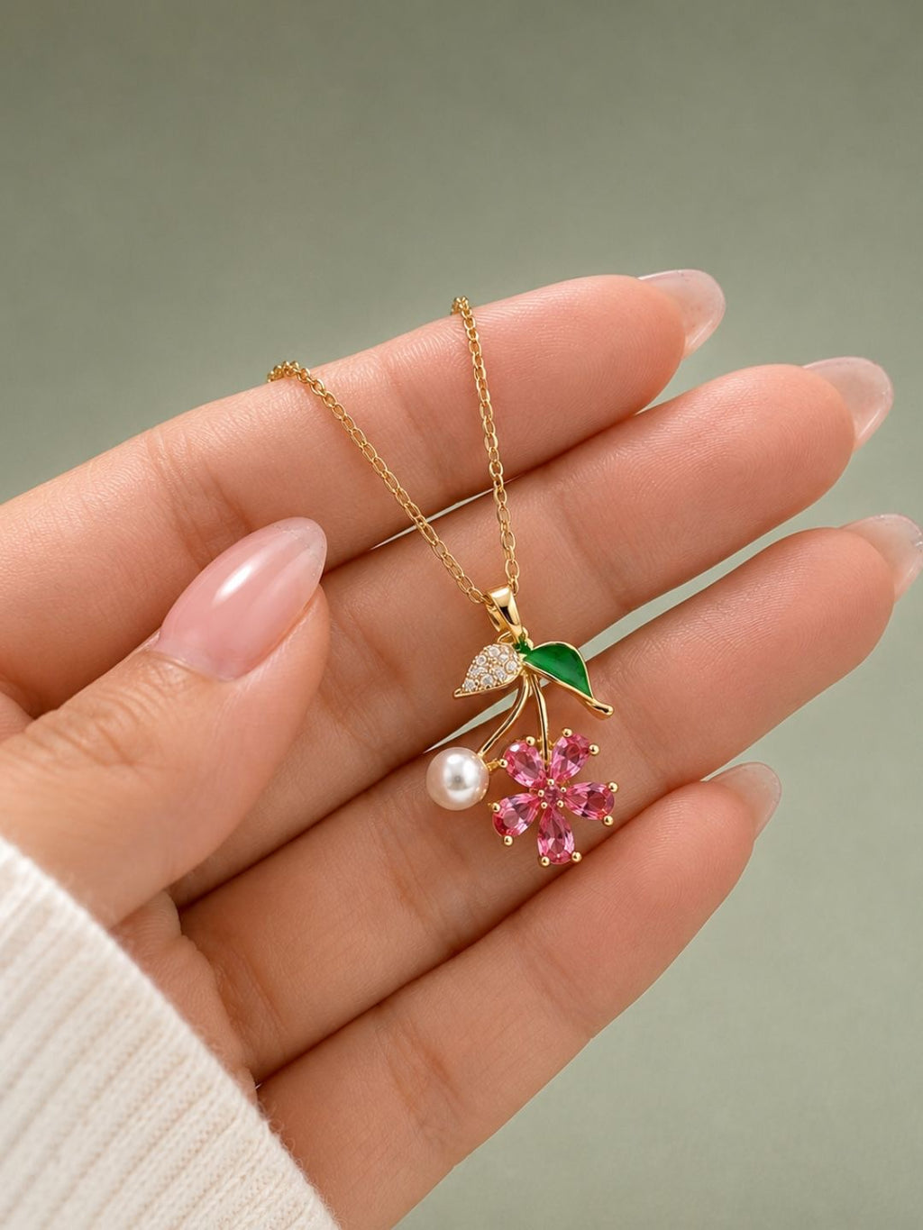 Cherry Blossom Pearl Pendant Necklace