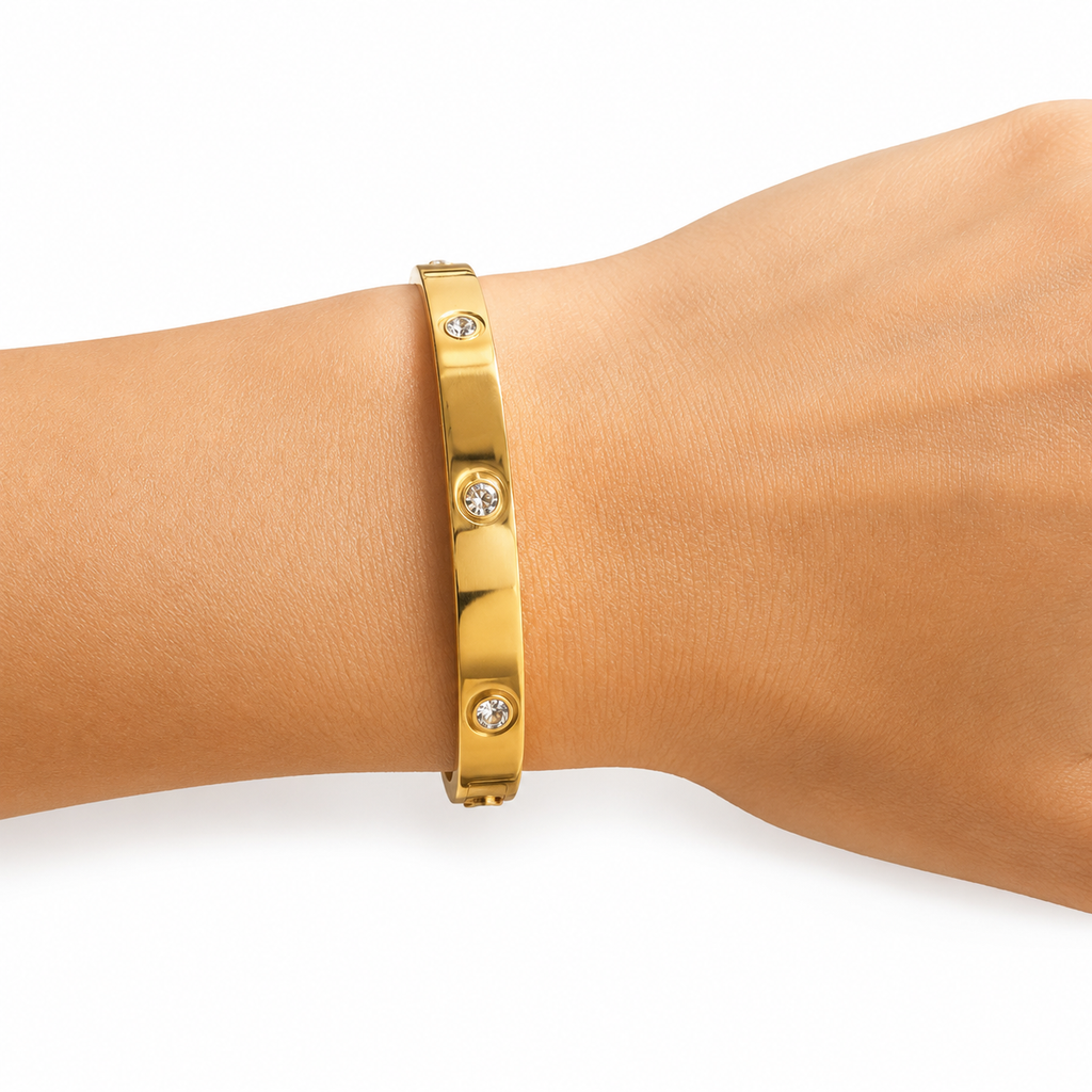 Elegant Gold-Tone Crystal Bangle Bracelet for Women