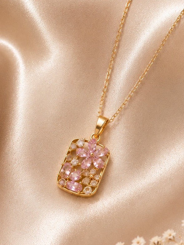 Pink Blossom Crystal Pendant Necklace