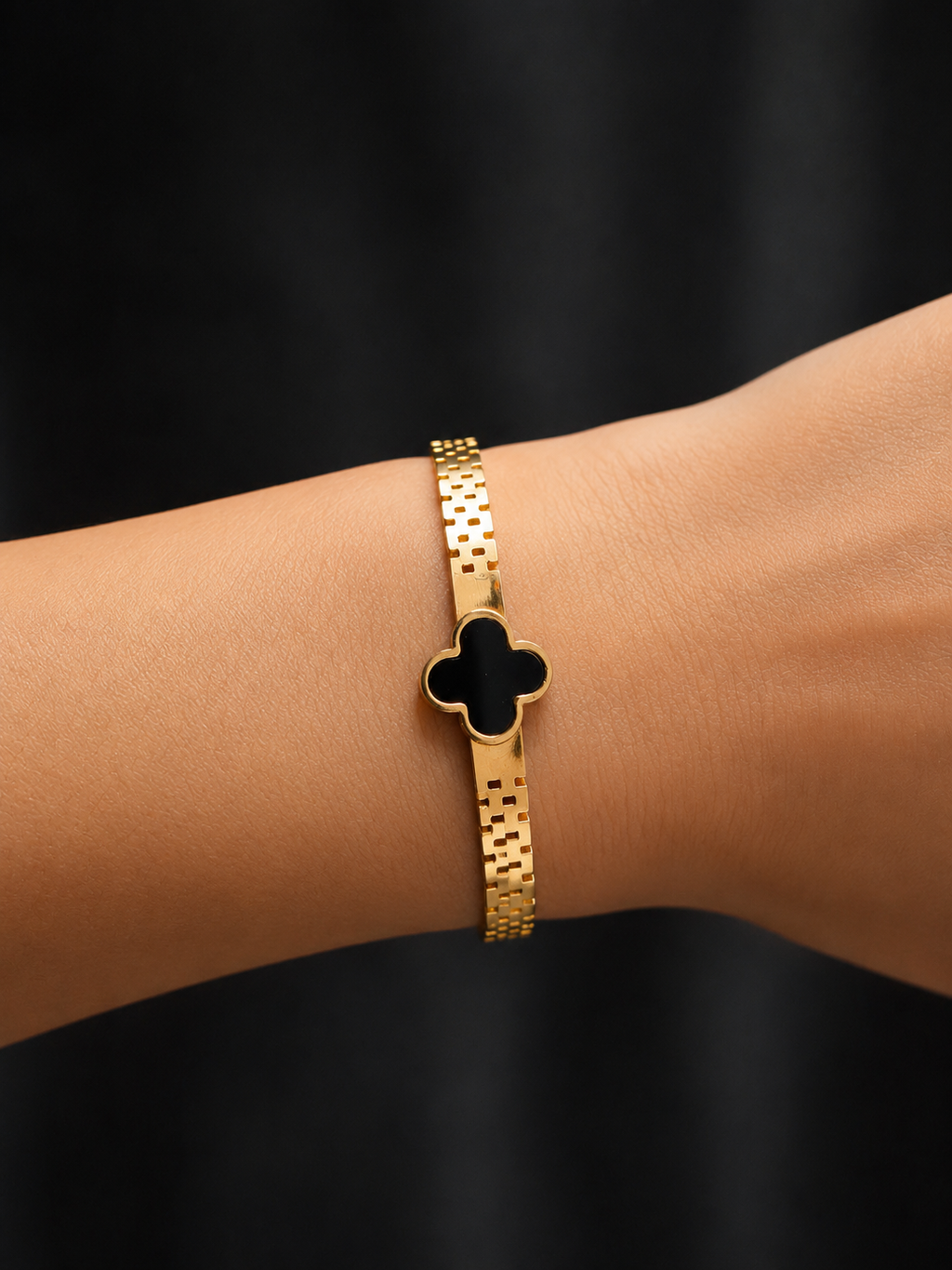 Golden Black Clover Bangle