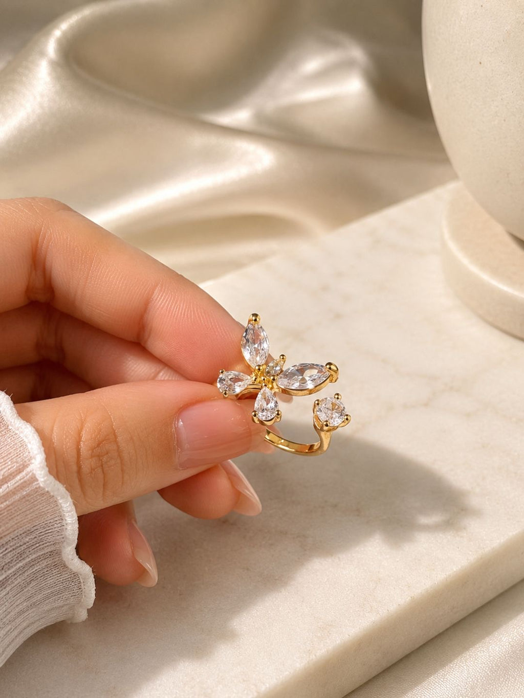 Golden Flutter Adjustable Butterfly Ring