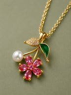 Cherry Blossom Pearl Pendant Necklace