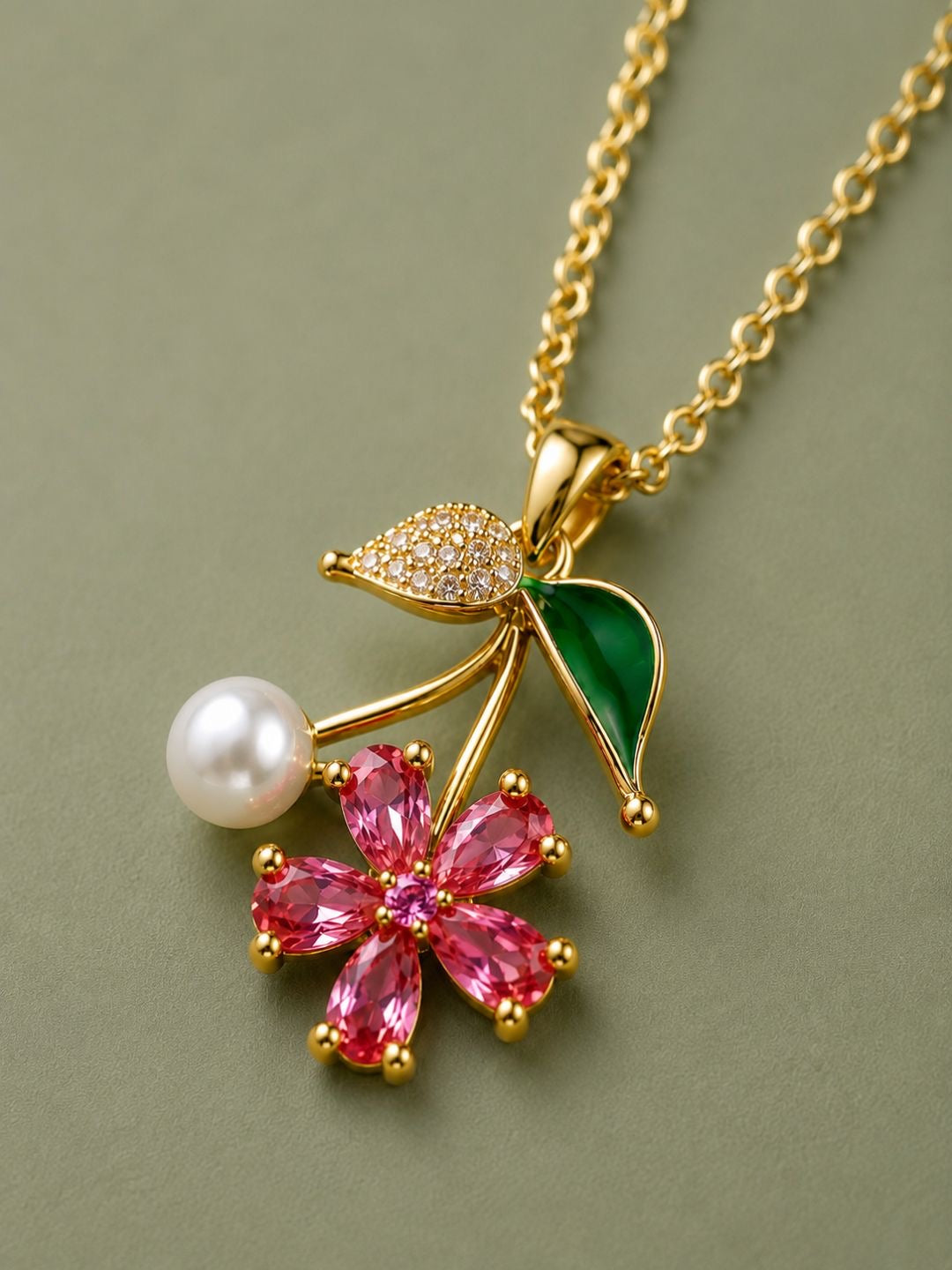 Cherry Blossom Pearl Pendant Necklace