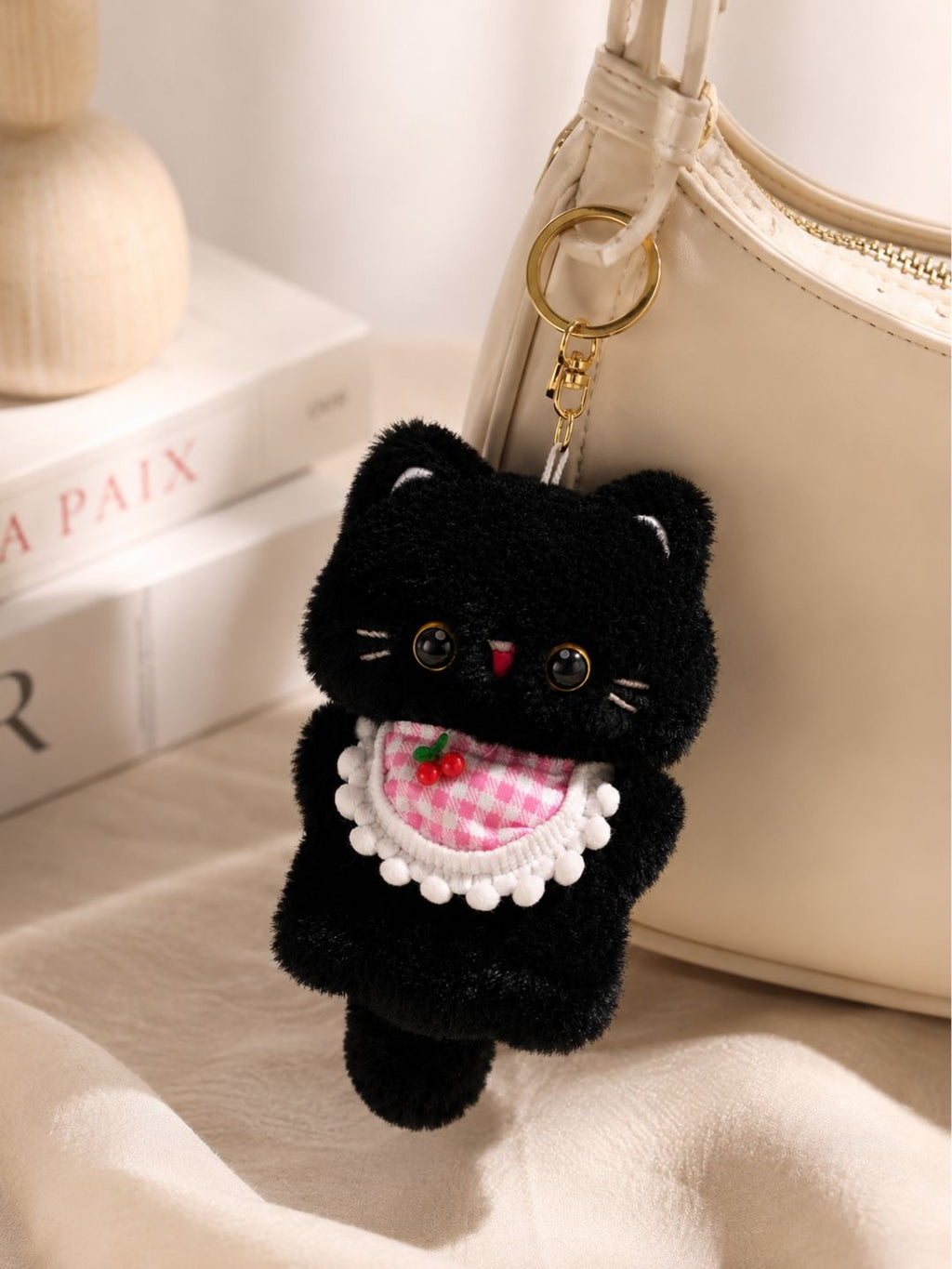 Cute Black Cat Plush Bag Charm Keychain