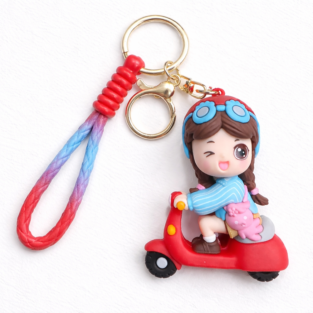 Cute Girl Scooter Keychain with Wrist Strap