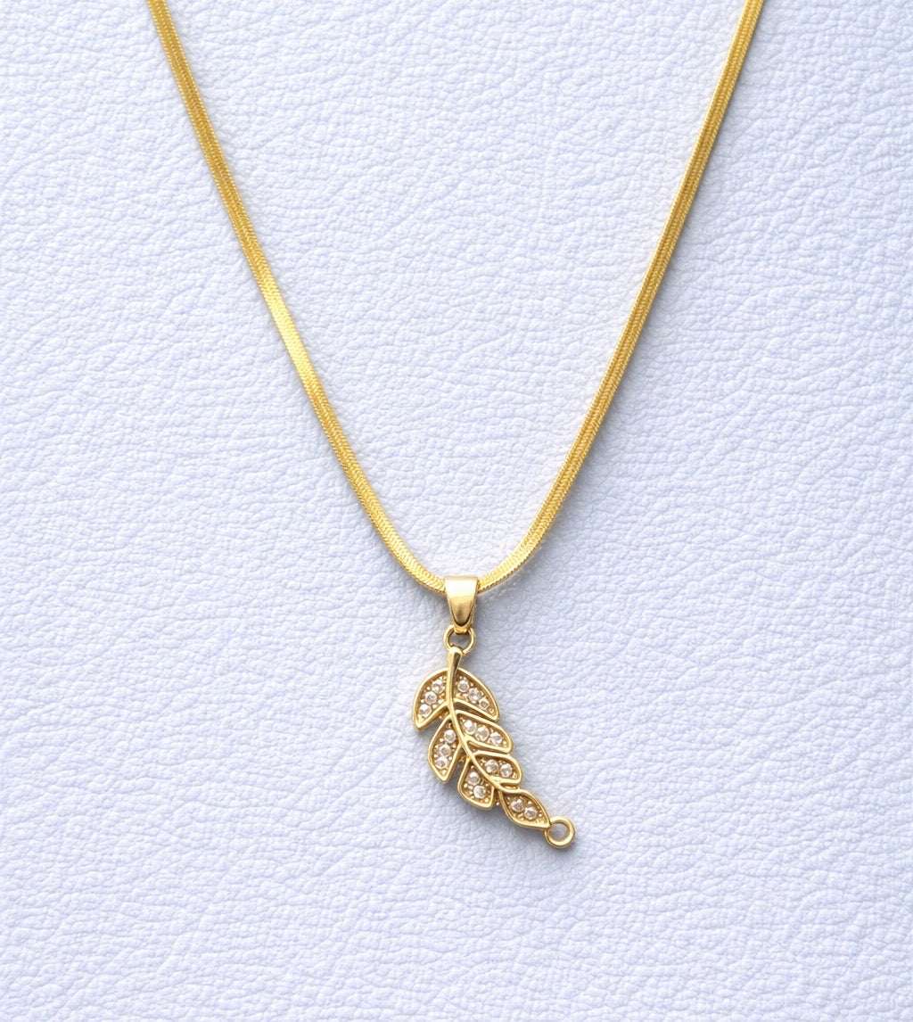 Crystal Leaf Gold-Tone Pendant Necklace