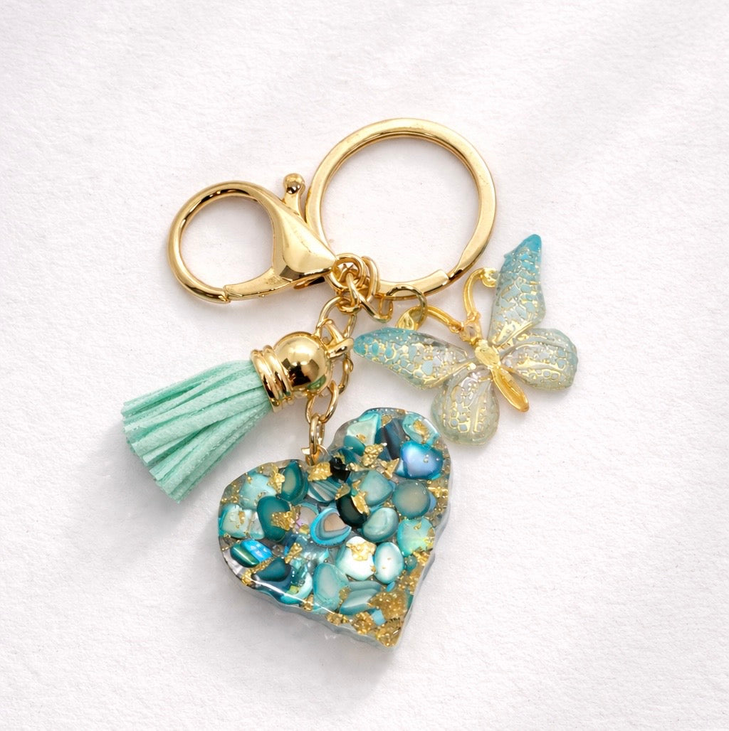 Mint & Gold Stone Heart Charm