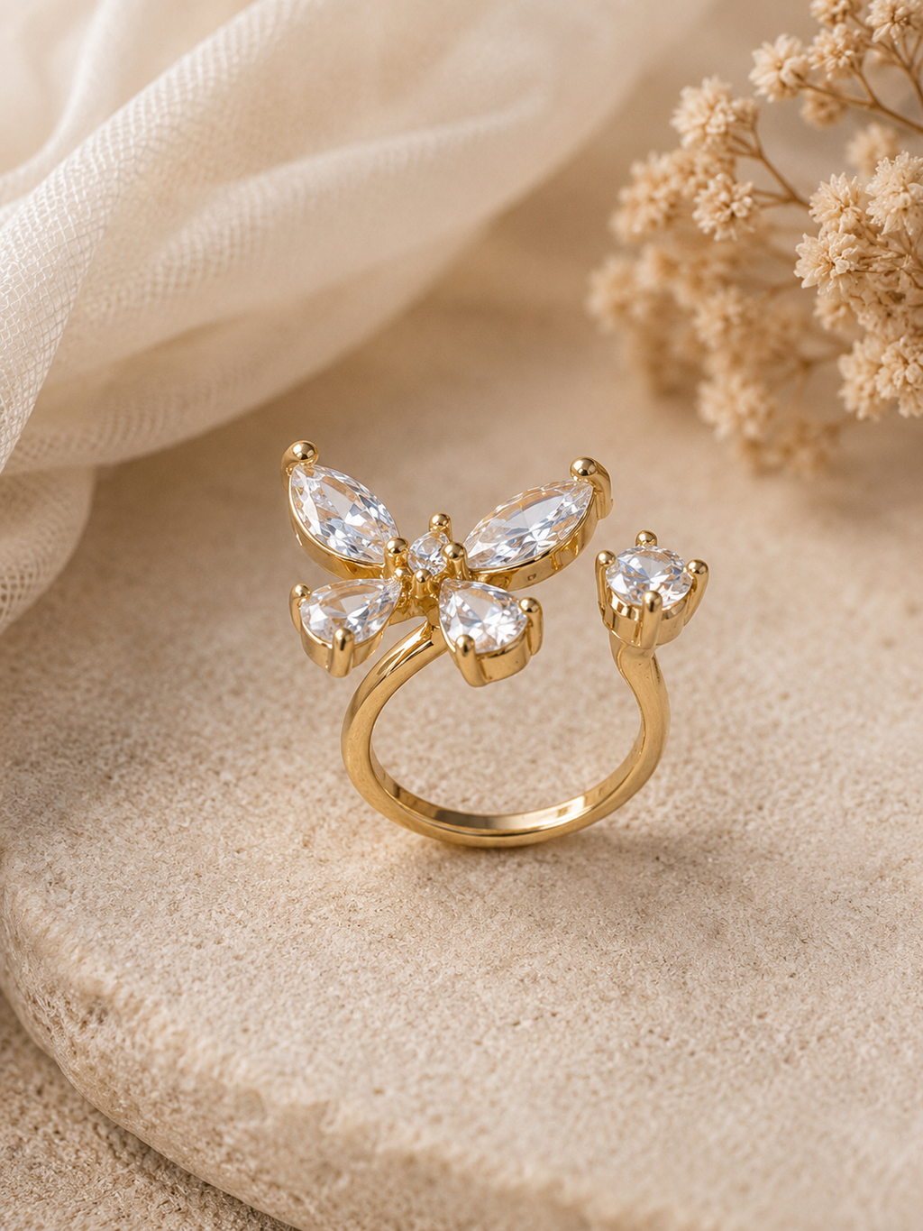 Golden Flutter Adjustable Butterfly Ring