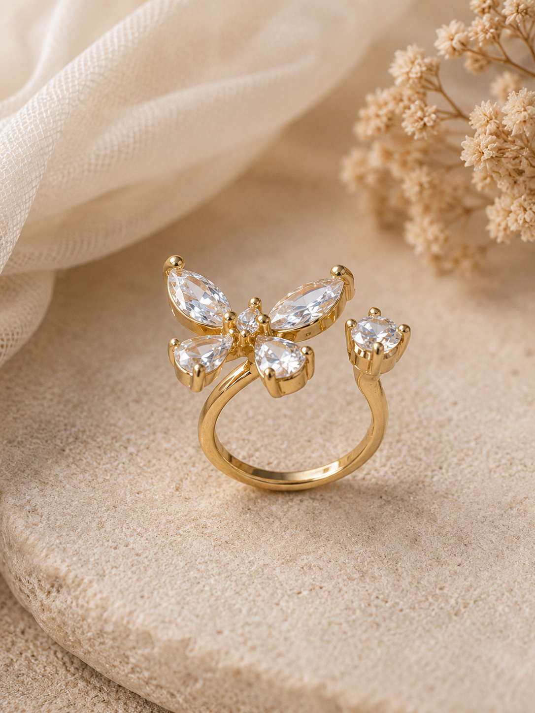 Golden Flutter Adjustable Butterfly Ring