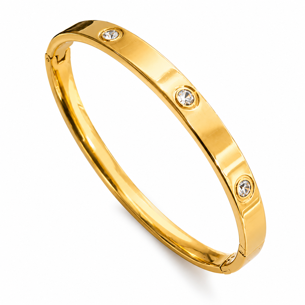 Elegant Gold-Tone Crystal Bangle Bracelet for Women
