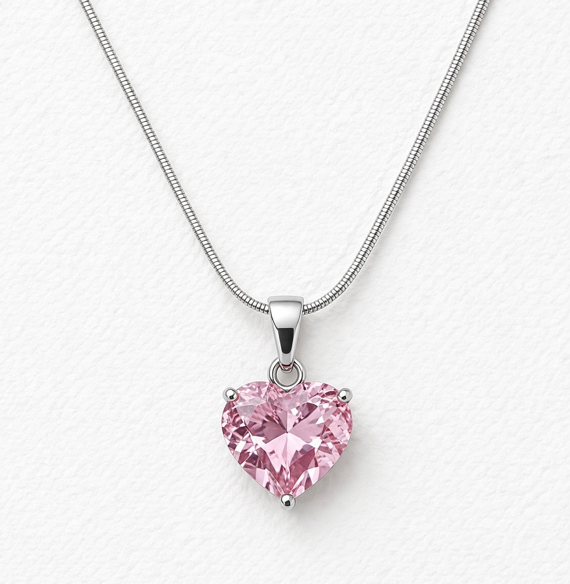 Pink Heart Crystal Pendant Necklace