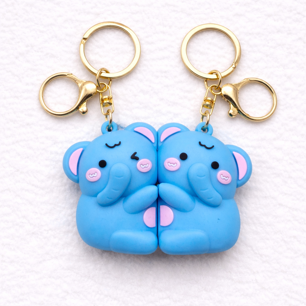 Magnetic Cute Elephant Couple Keychain Set