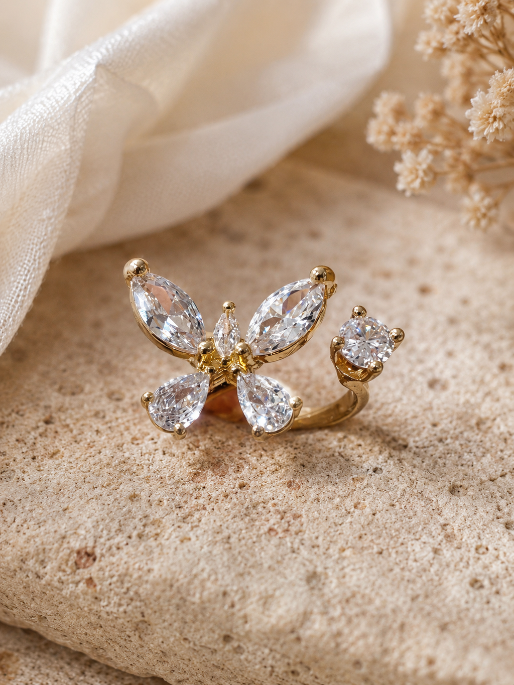 Golden Flutter Adjustable Butterfly Ring