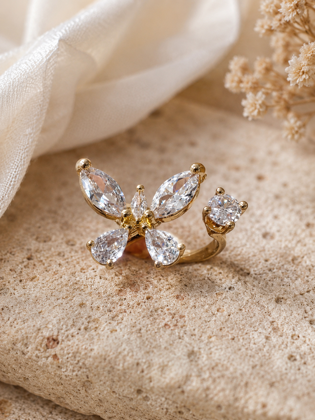 Golden Flutter Adjustable Butterfly Ring