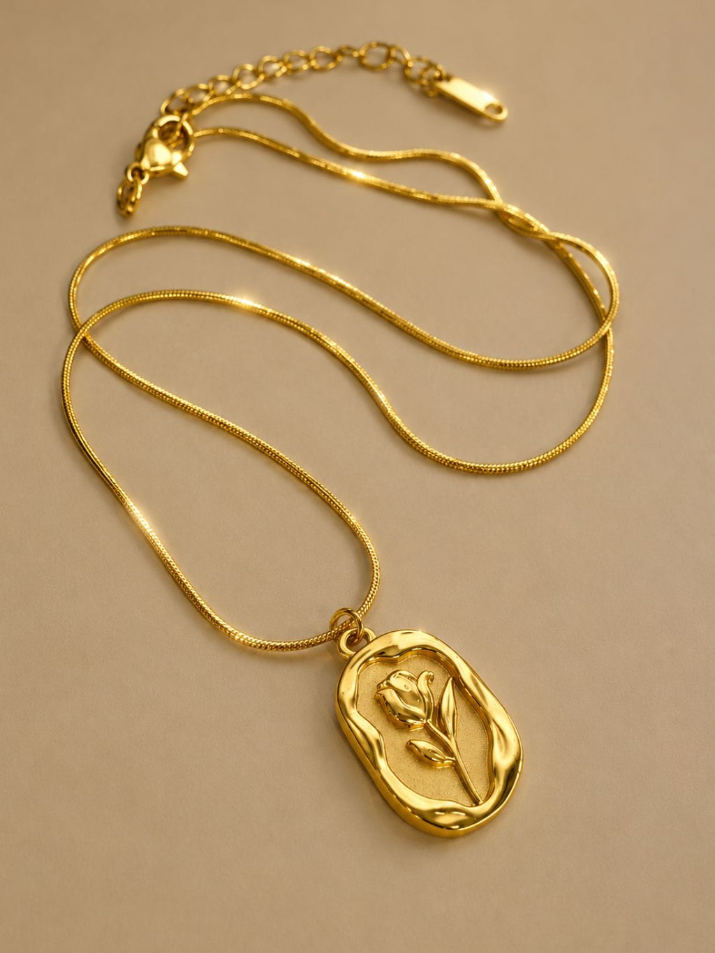 Golden Tulip Engraved Pendant Necklace