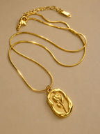 Golden Tulip Engraved Pendant Necklace