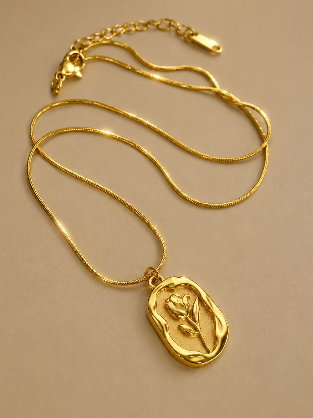 Golden Tulip Engraved Pendant Necklace