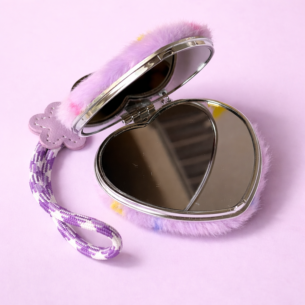 Cute Furry Heart Compact Mirror